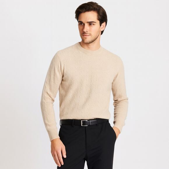 I Levrieri Men’s Italian Cashmere Silk Sweater Cream Beige Nude Tan Medium - Picture 1 of 8